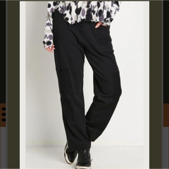 PLANET by Lauren G Pants - Planet by Lauren G Black French Terry Cotron Patched Luxury Sweatpants Pants 2 L